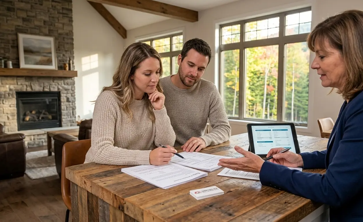 Couple meeting with a broker to plan the financing of their first real estate purchase