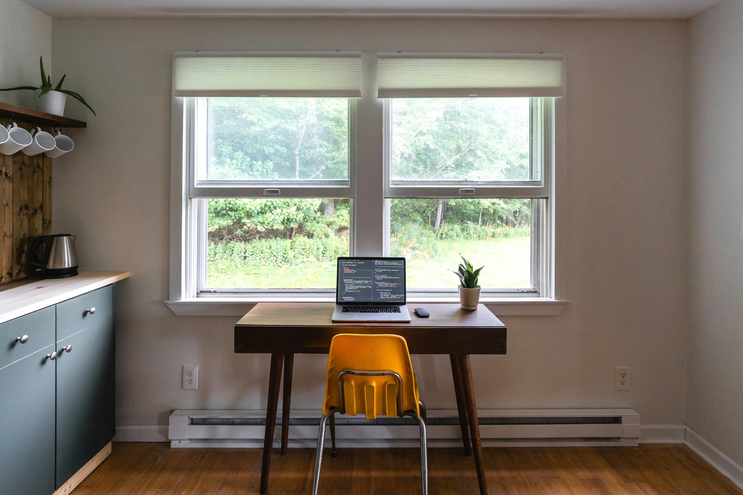 Home office with a nature view, ideal for remote work
