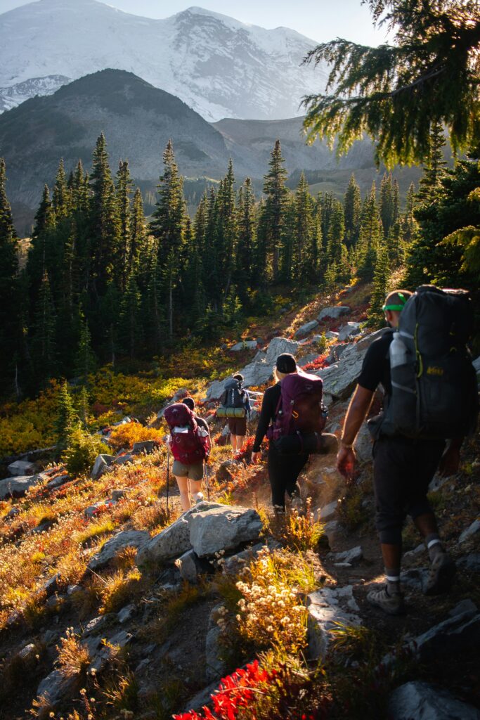Living in Morin-Heights, hikers on a mountain trail in the forest